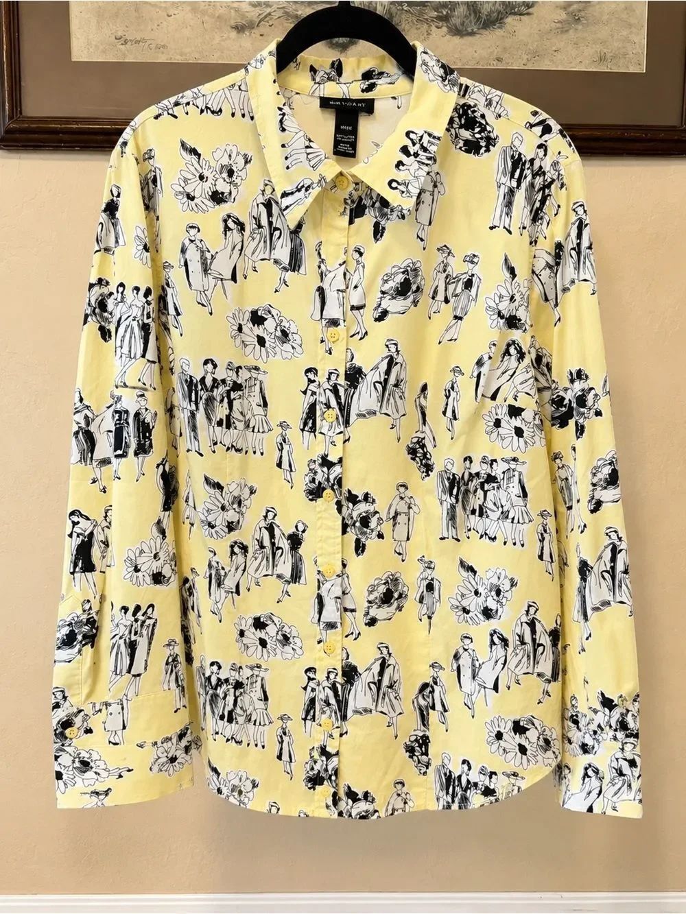 Lane Bryant Yellow Sketch Print Button Front Blouse Women’s 14/16 Plus Size